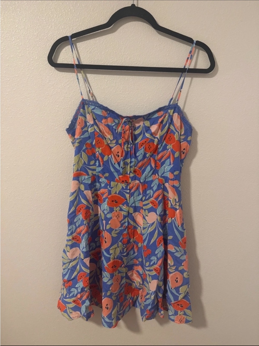 Altar’d State Blue & Red Fruit Floral Spaghetti-Strap Mini Dress Size Medium
